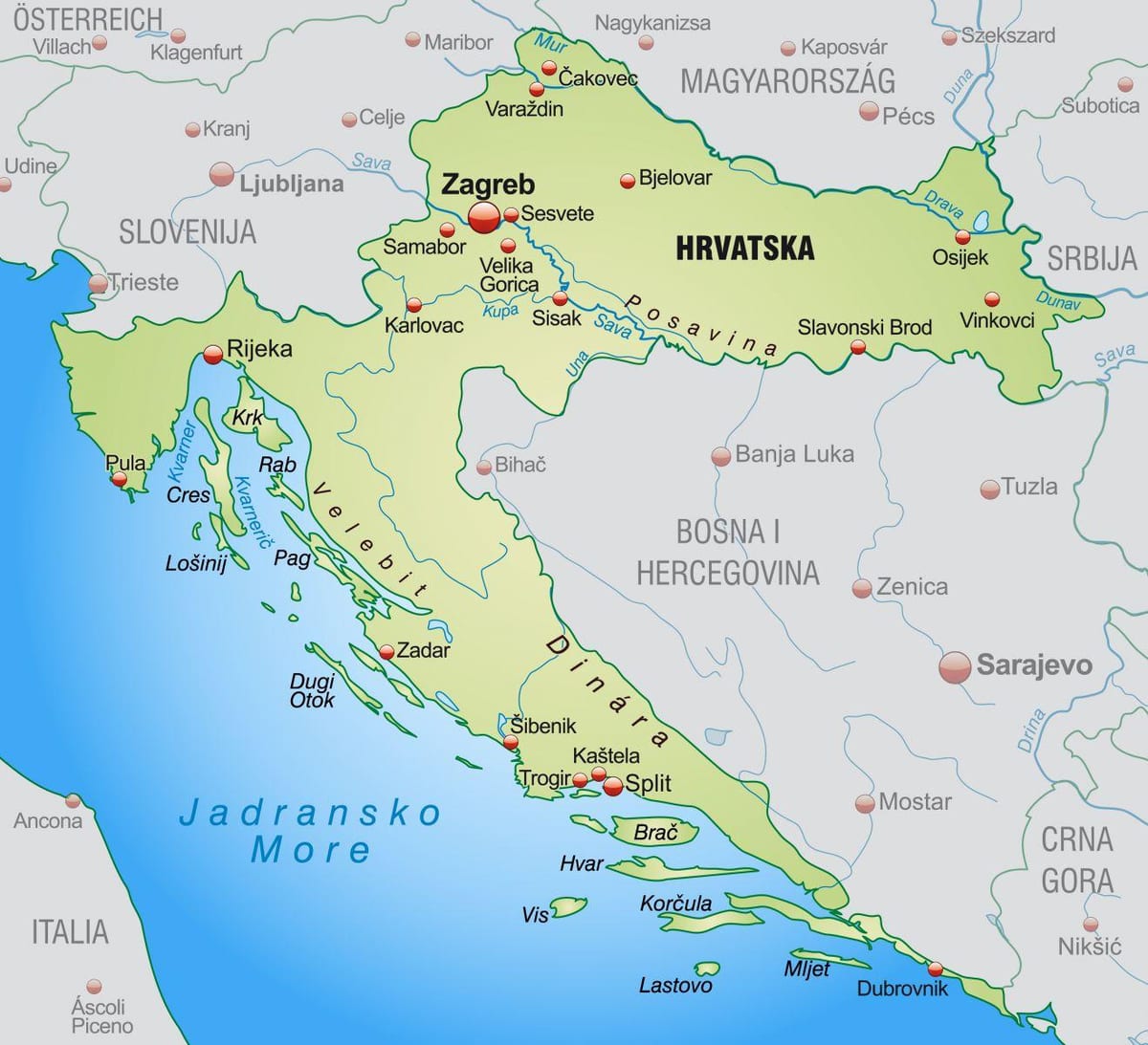nord de croàcia mapa