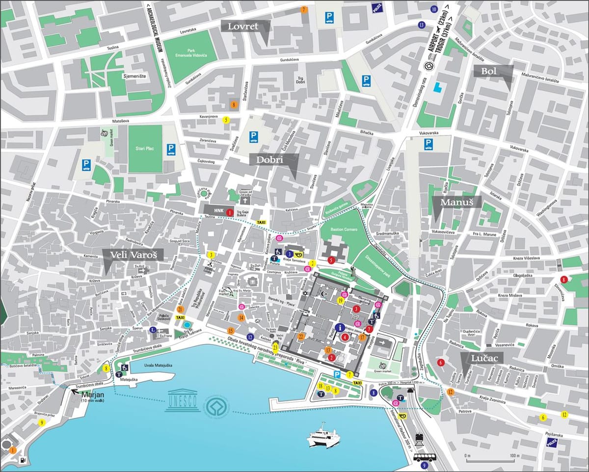 mapa del nucli antic de split, croàcia