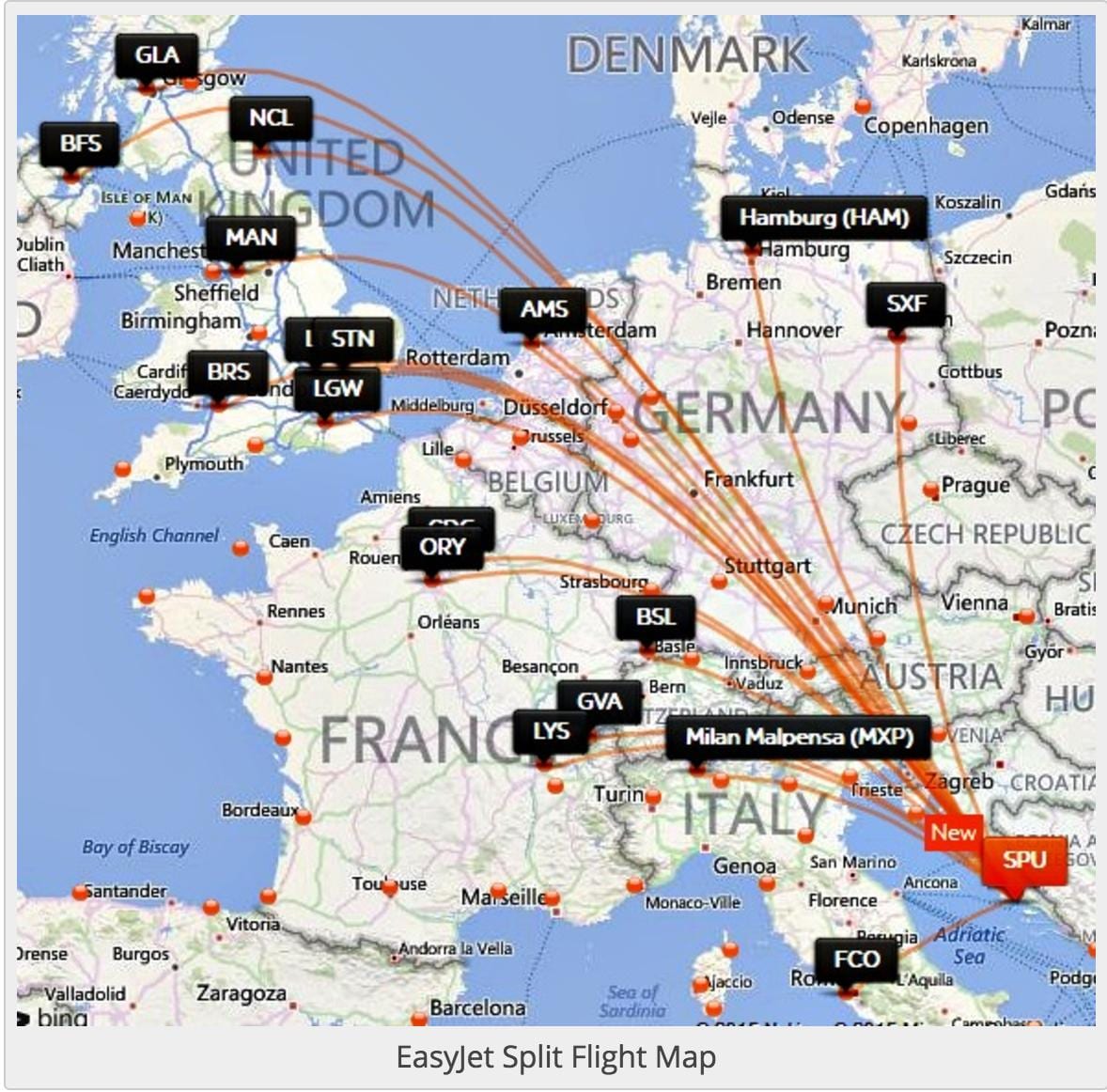 croatia airlines destinacions mapa