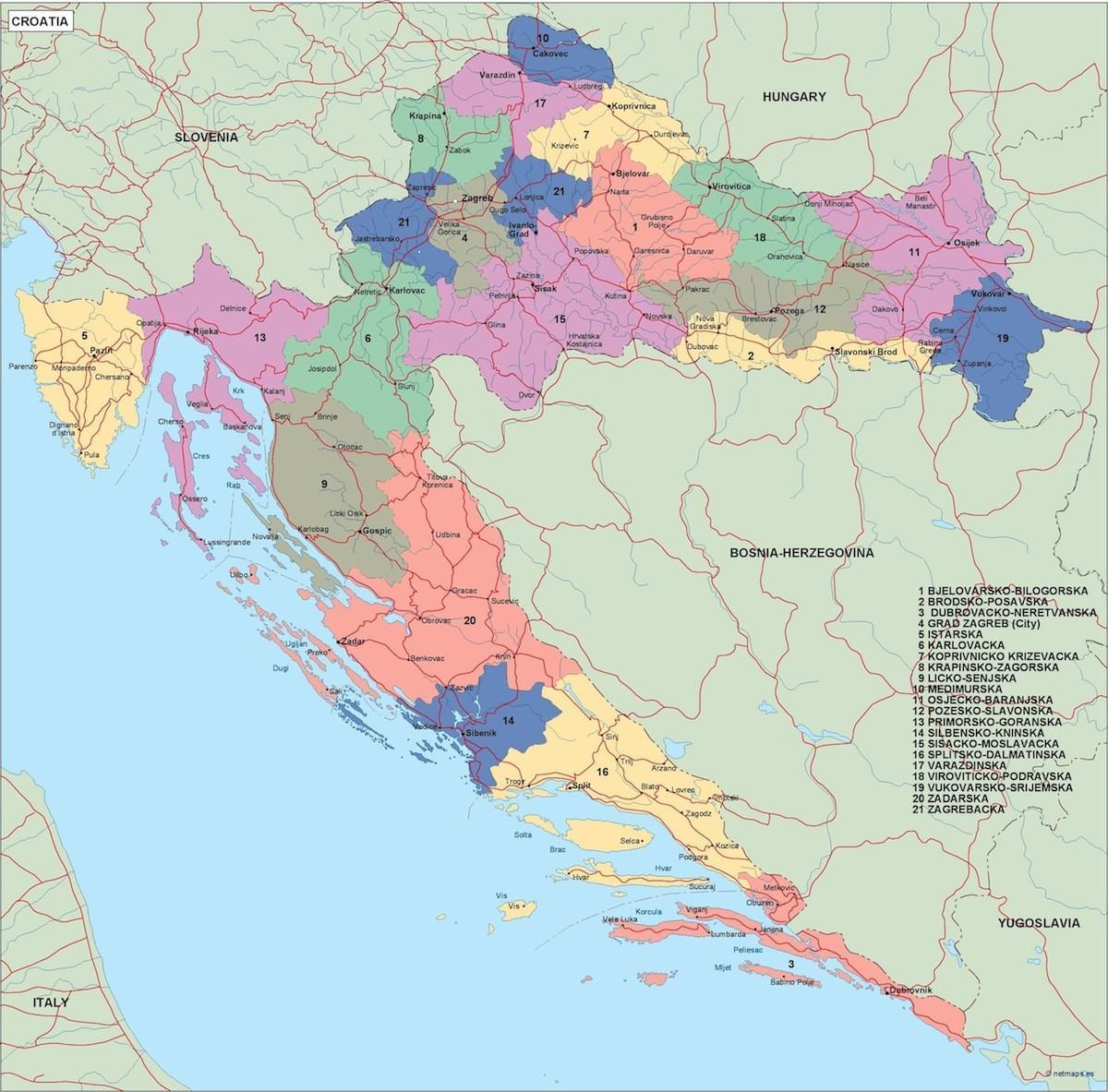 mapa de croàcia política 