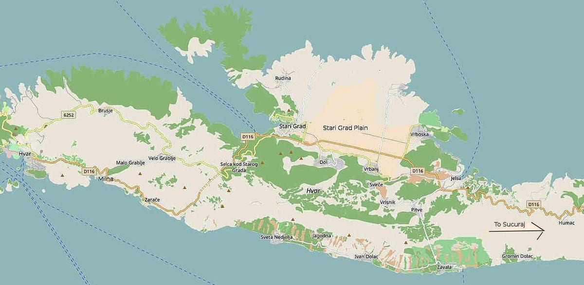 mapa de l'illa de hvar croàcia