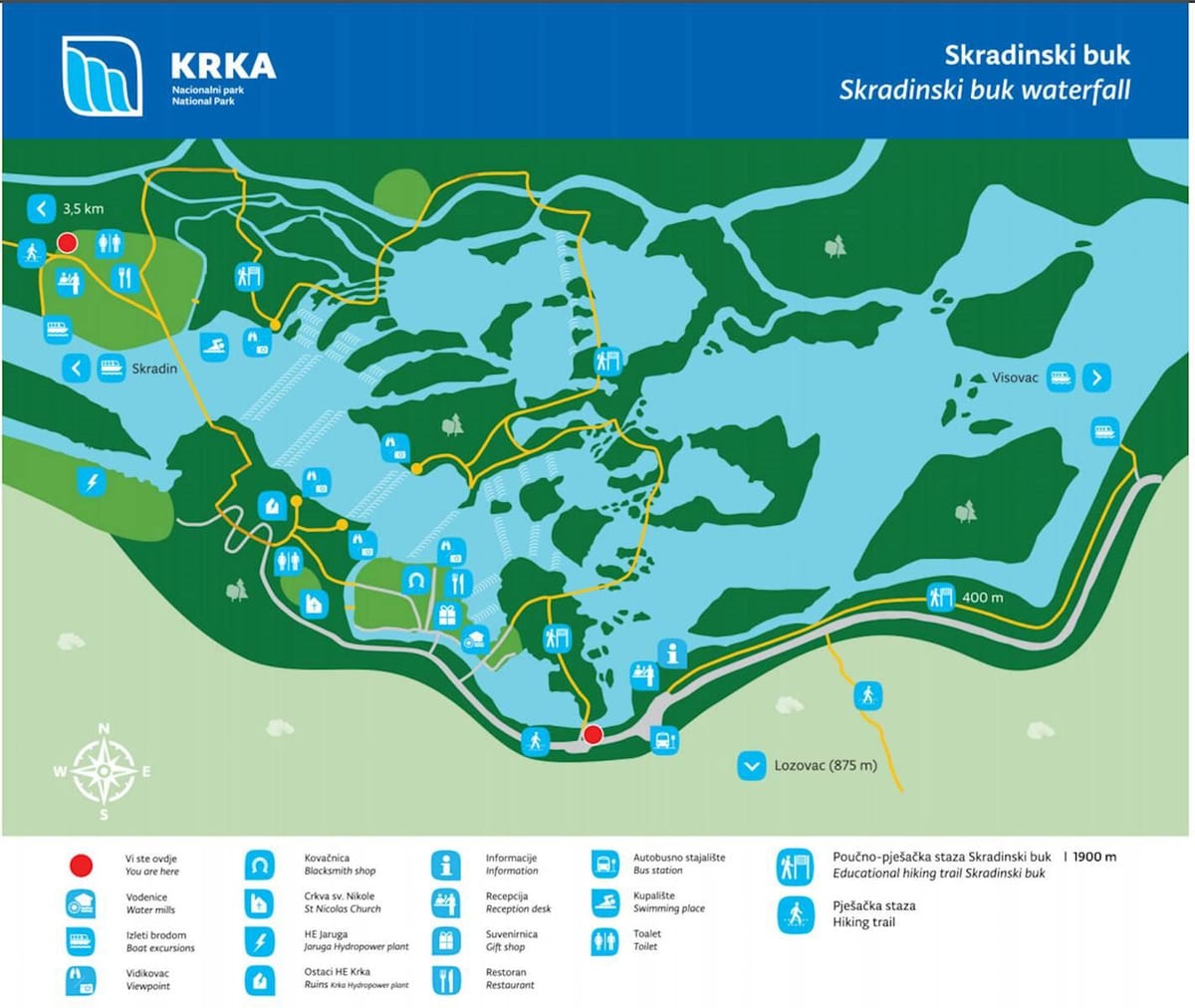 parc nacional de krka, croàcia mapa