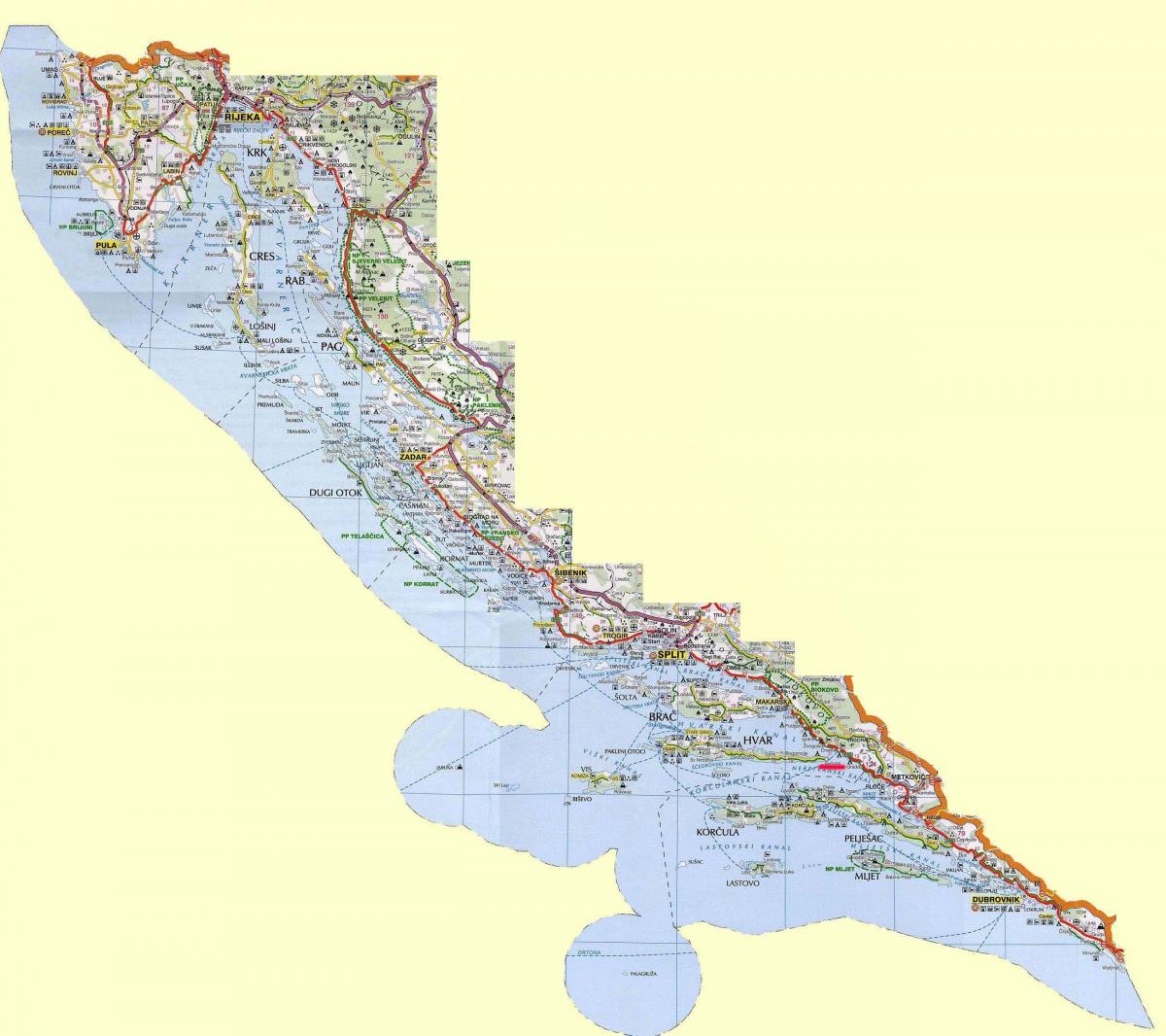 mapa de la costa de croàcia i de les illes