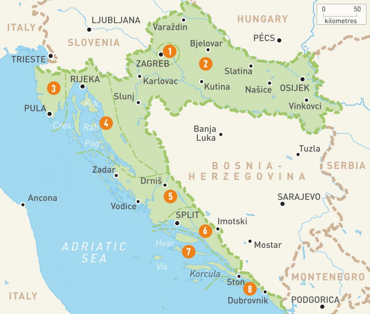 mapa de croàcia i de les illes