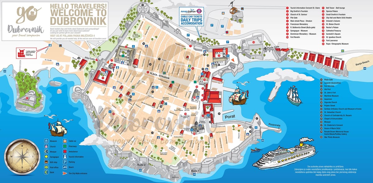 mapa de la ciutat vella de dubrovnik croàcia