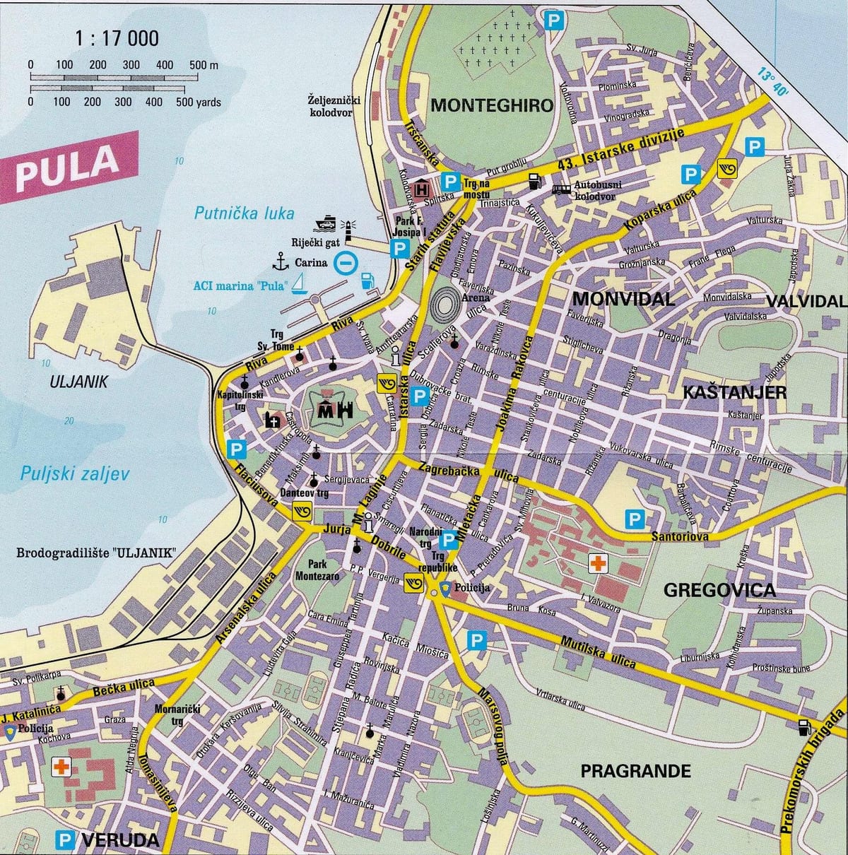 mapa turístic de pula, croàcia
