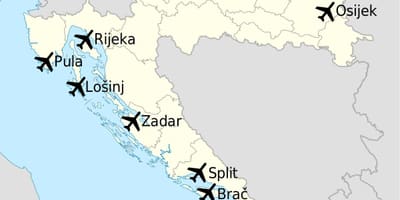 Mapa de croàcia mostrant aeroports