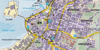 Mapa turístic de pula, croàcia